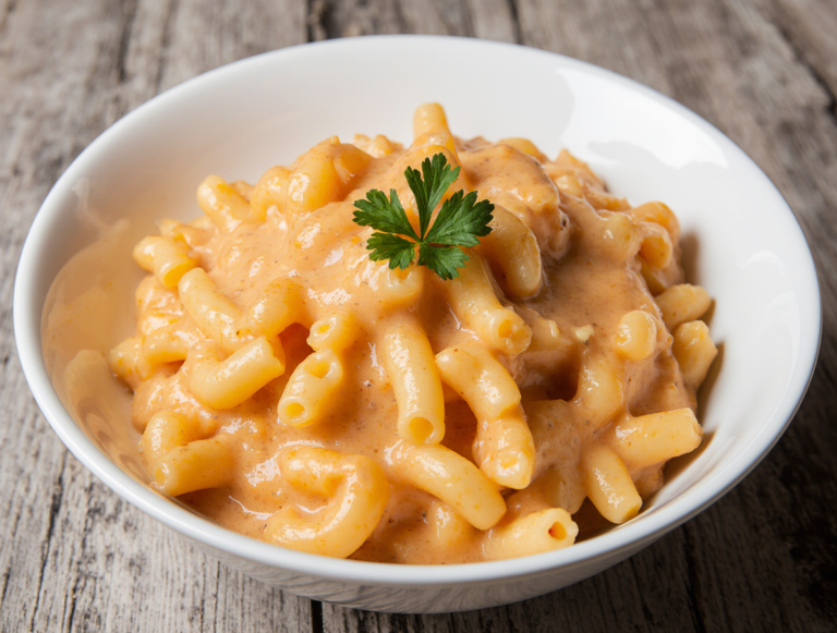 Creamy homemade Chick fil A mac and cheese recipe served in a white bowl