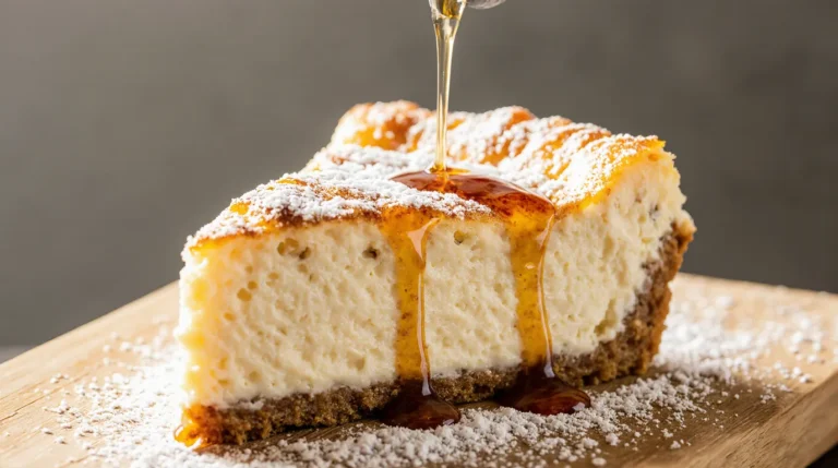 Perfect sopapilla cheesecake recipe slice showing flaky crust, creamy filling, and cinnamon sugar topping