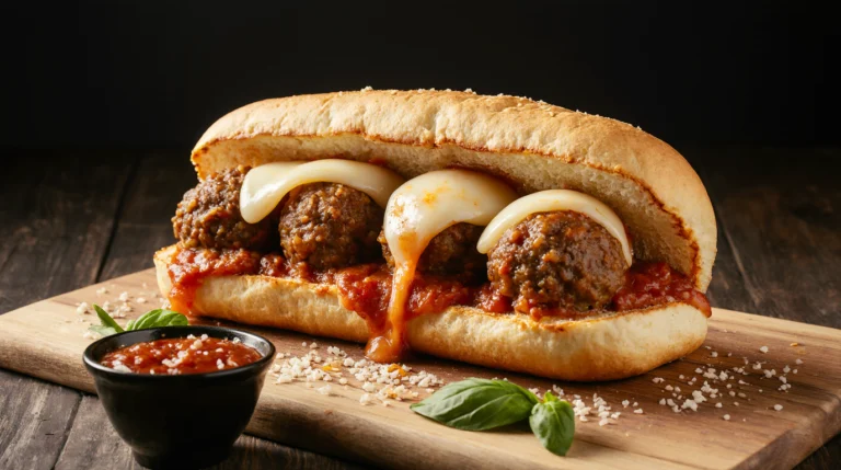 A delicious homemade meatball subs recipe, featuring saucy meatballs and melted cheese on a toasted hoagie roll.