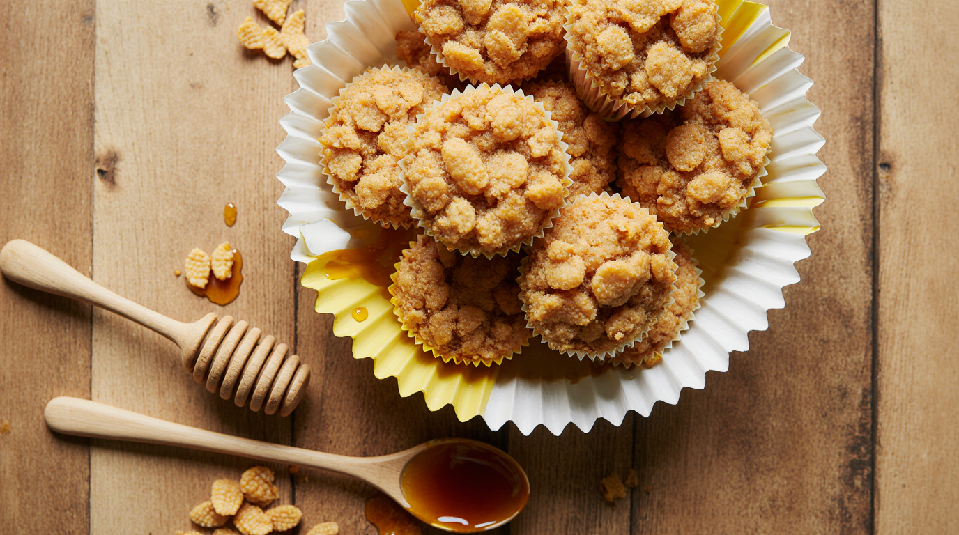 A batch of golden, crispy homemade honey joys in yellow patty pans, showcasing the perfect nostalgic Australian treat.